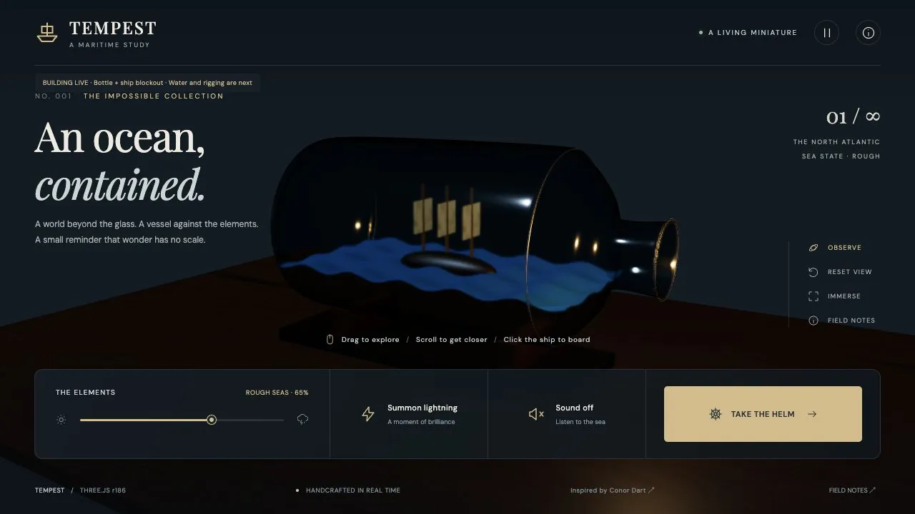 Tempest, checkpoint 1 of 37: Bottle and ship blockout